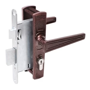 Замок врезной цилиндровый с защёлкой в комплекте с ручкой ЗВ4-3/01 (медь антик), 4 кл.