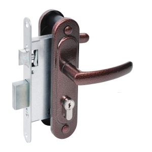 Замок врезной цилиндровый с защёлкой в комплекте с ручкой ЗВ4.2-08 (медь антик), 4 кл.